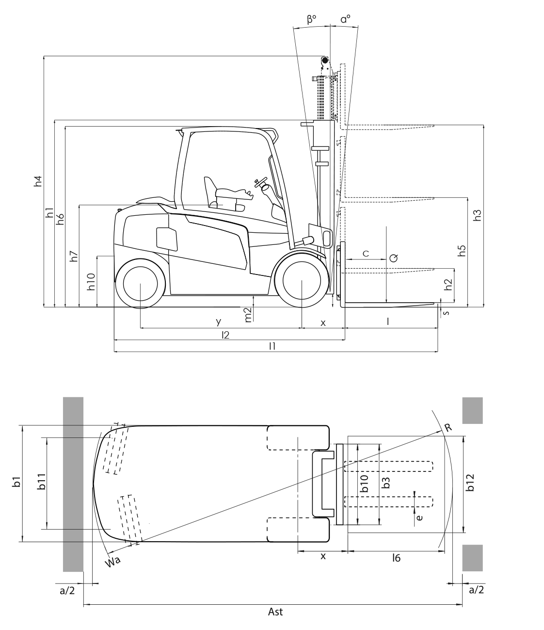 Electric forklift with forks, 4 wheels, 4.0-5.5 tonnes, FB40-55(C)N(H) series