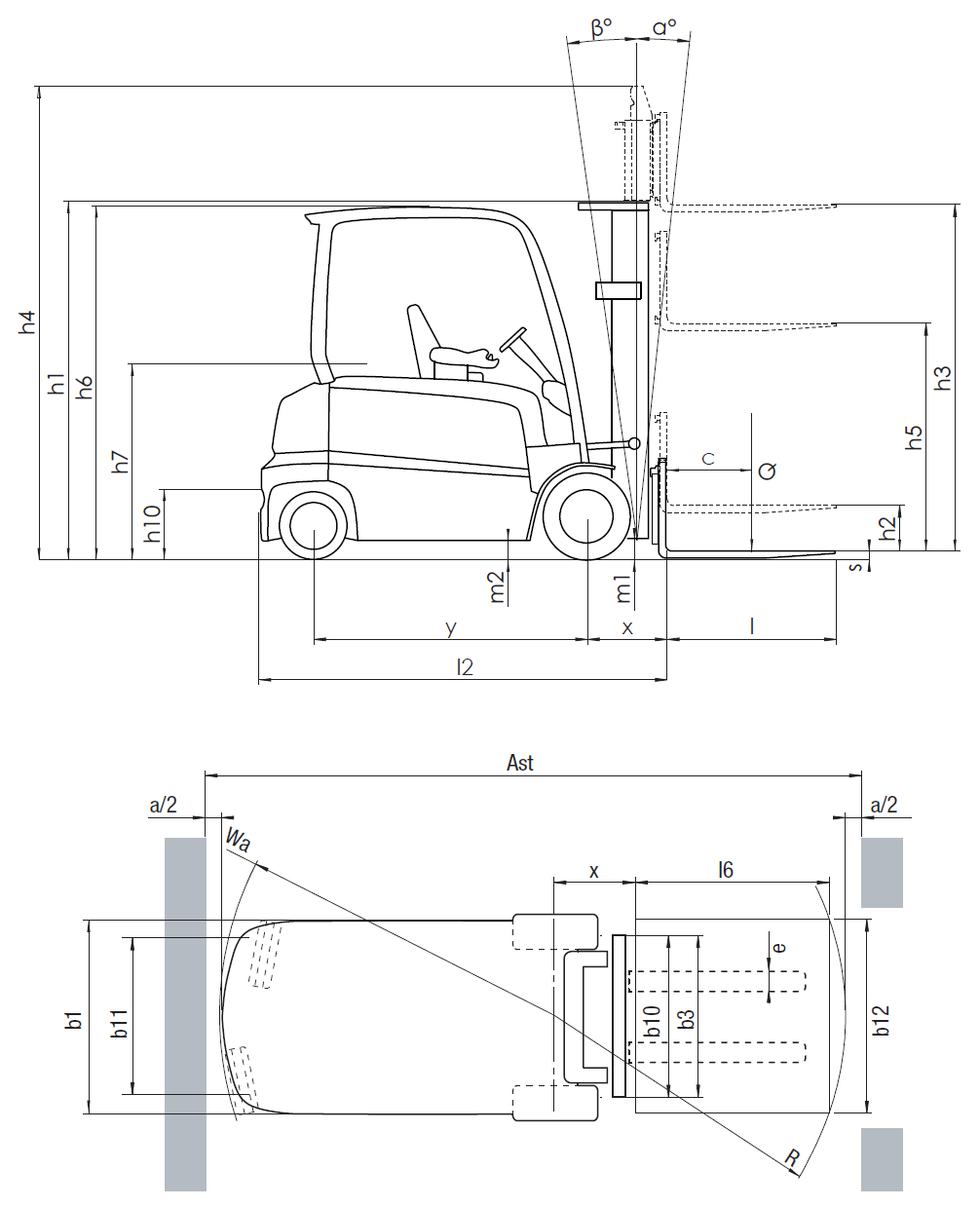 Electric forklift with forks, 4 wheels, 2.5-3.5 tonnes, FB25-35A(C)N series