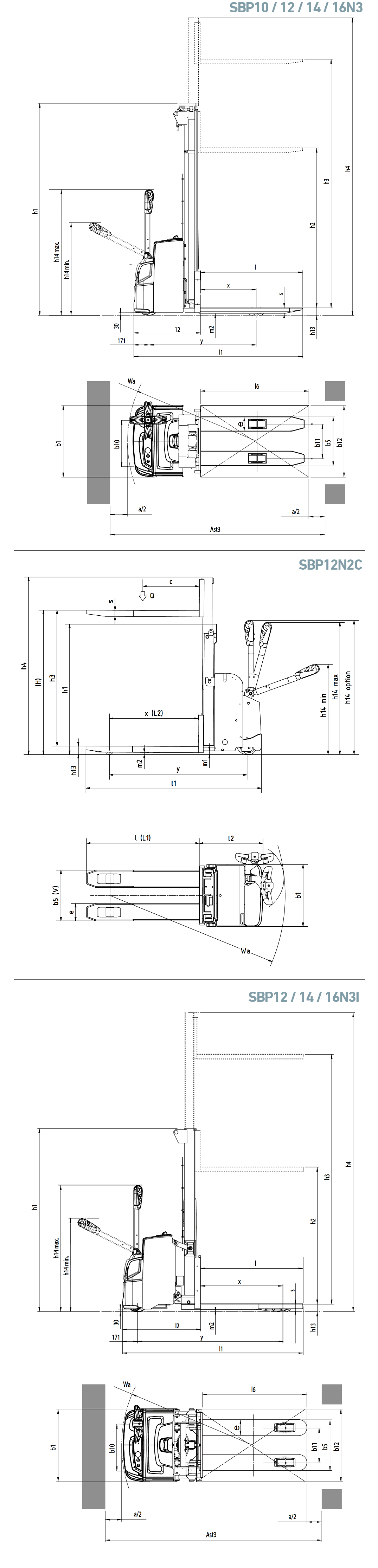 Pedestrian stacker, 1.0–1.6 tonnes, SBP10-16N3(I)(R)(S) & SBP12N2C series