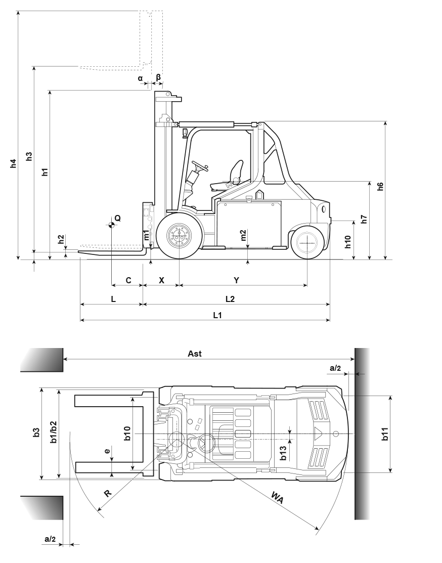 Electric forklift with forks, 4 wheels, 6.0-12.0 tonnes, FB60-120N(H) series