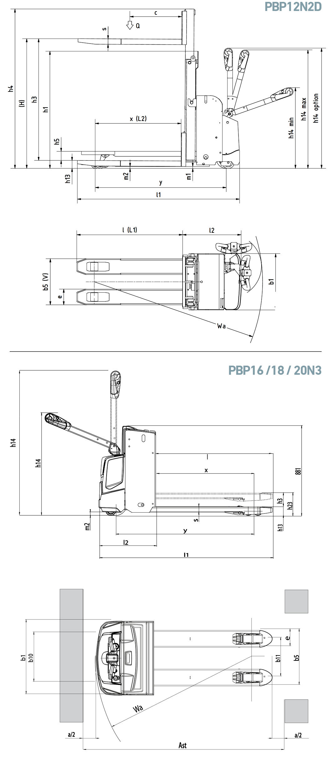 Pedestrian power pallet, 1.2–2.0 tonnes, PBP16-20N3(R)(E) & PBP12N2D series